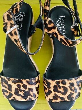 Franco Sarto Leopard Espadrille Platform Sandals - Black & Tan